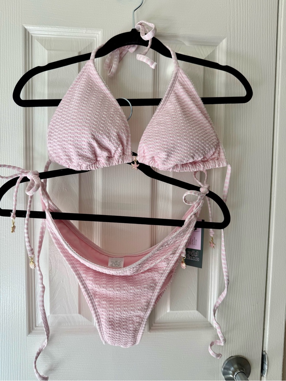 Wild Fable baby pink and white bikini with charms
